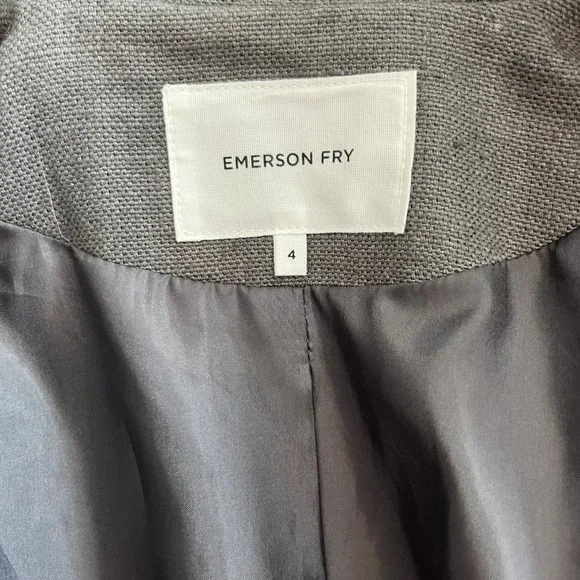 Emerson Fry Charcoal Gray‎ Linen Trench Coat Belted Long Sleeve Size 4 - Picture 7 of 8